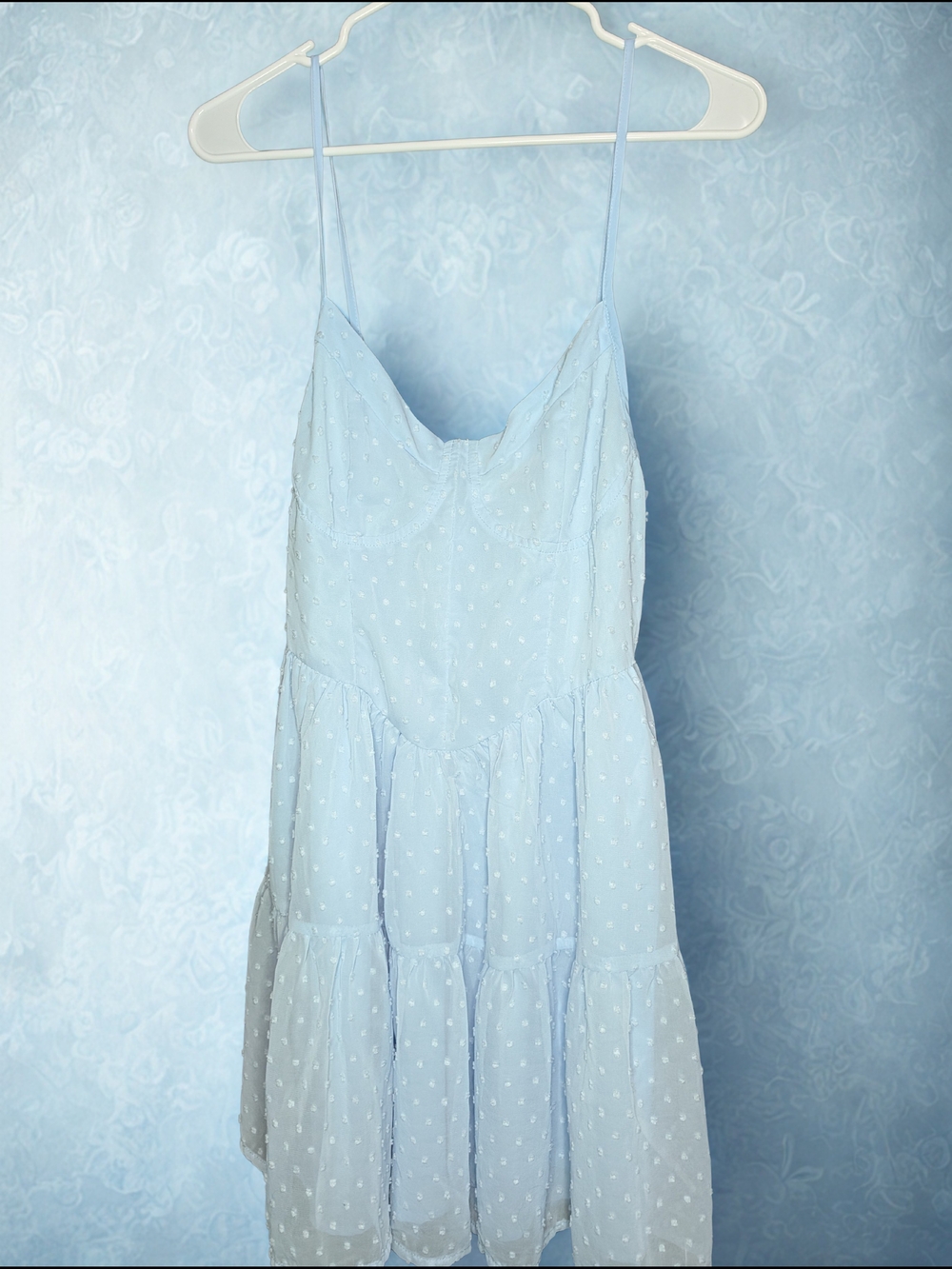 SHEIN Light Blue Spaghetti Strap Tiered Mini Dress